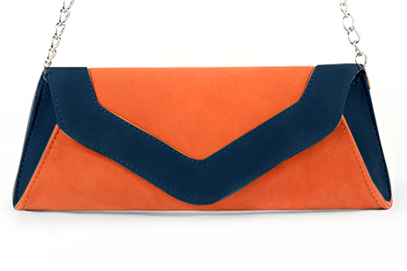 Clementine orange and navy blue women's dress clutch, for weddings, ceremonies, cocktails and parties. Profile view - Florence KOOIJMAN